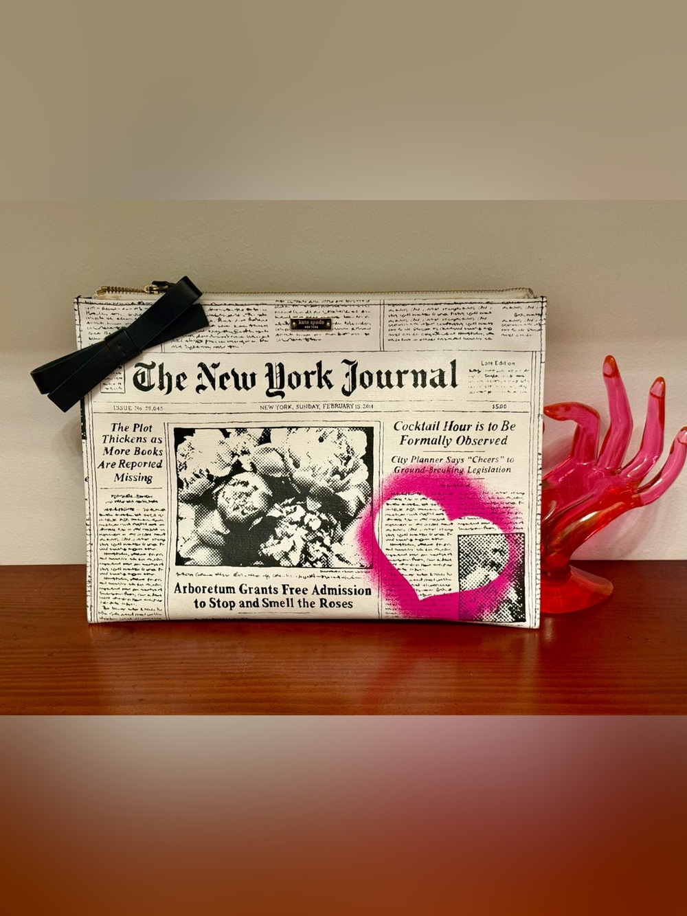 kate spade new york journal “ooh la la bella” large newspaper pouch clutch